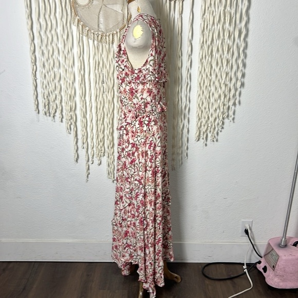 Sundance Pink Red Floral Ruffle Accent Sleeveless Midi Length Dress M - Picture 7 of 12